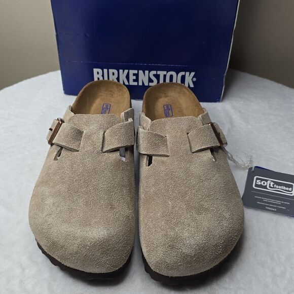 NIB Birkenstock Boston Soft Footbed Suede Leather - Beige Sz L 10 / M 8 - Picture 2 of 11